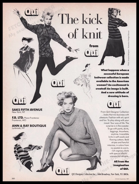 Qui Clothing 1980s Print Advertisement Ad 1987 Legs "The kick of knit"