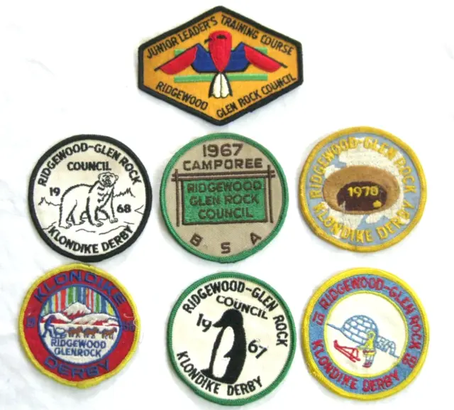 7 BSA Boy Scouts of America 1960's Kld. Derby Patch Lot Ridgewood Glen Rock N.J.