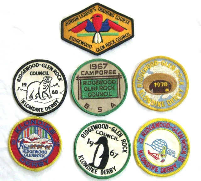 7 BSA Boy Scouts of America 1960's Kld. Derby Patch Lot Ridgewood Glen Rock N.J. 7 BSA Boy Scouts of America 1960's Kld. Derby Patch Lot Ridgewood Glen Rock N.J.