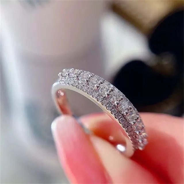 Damen 925 Silber gefüllter Ring Luxus Rund Kubik Zirkon Hochzeit Schmuck Gr. 6-10