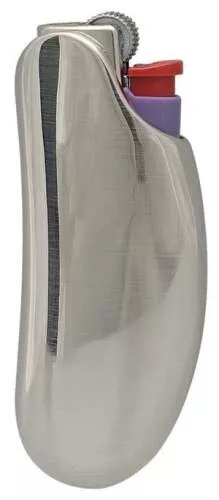Gas Feuerzeug mit Mini BIC inkl. Retro Hülle Cover Silber chrom Modell  Bohne