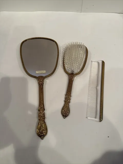 Vintage 1960 S Vanity Set Of 3 , Hand Mirror , Brush And Comb