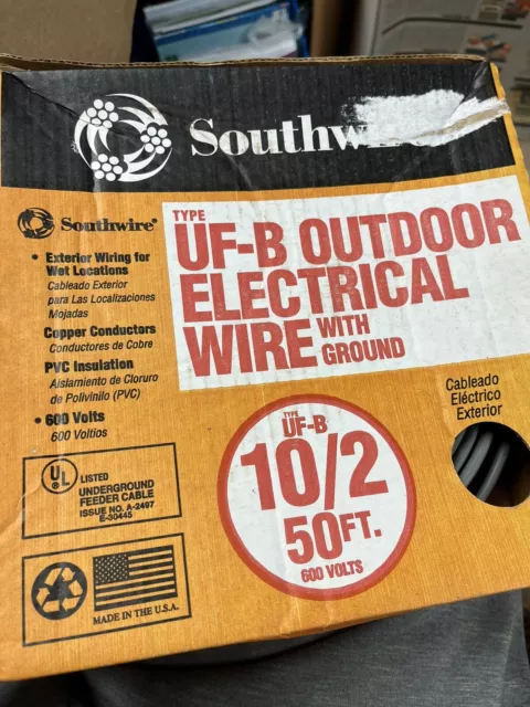 Southwire 50FT 10/2 UF-B With Ground Underground Wire Outdoor
