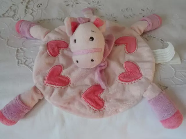 Doudou Rond  Plat Cheval Kimbaloo Rose Brode  Coeurs  Bandana Guêtres Parme