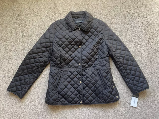 NWT Women's Polo Ralph Lauren Black Diamond Quilted Matte Car Coat Jacket