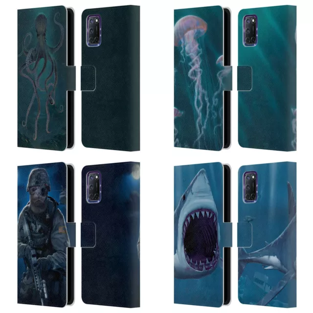Official Vincent Hie Underwater Leather Book Wallet Case Cover For Oppo Phones