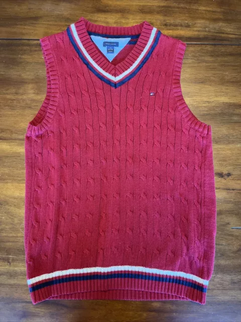 Tommy Hilfiger Red Cable Knit Sweater Vest  Youth Large - Free Shipping