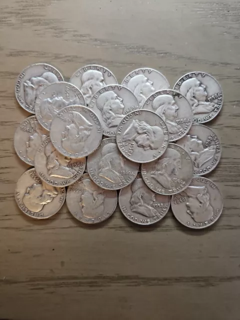 Franklin Half Dollar 20 Coin roll Circulated 90% Silver