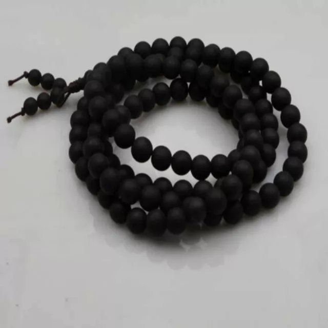 8mm Fashion natural Tibet Buddhism Black Amber Beads Mala Necklace Keychain