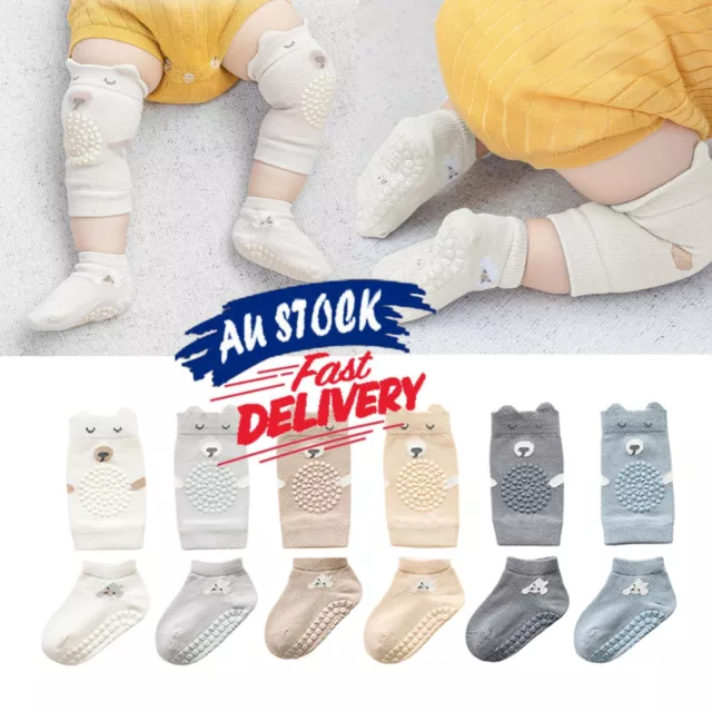 Unisex Toddler Non Slip Knee Pads and Socks Sets for Baby Crawling Learn to Walk