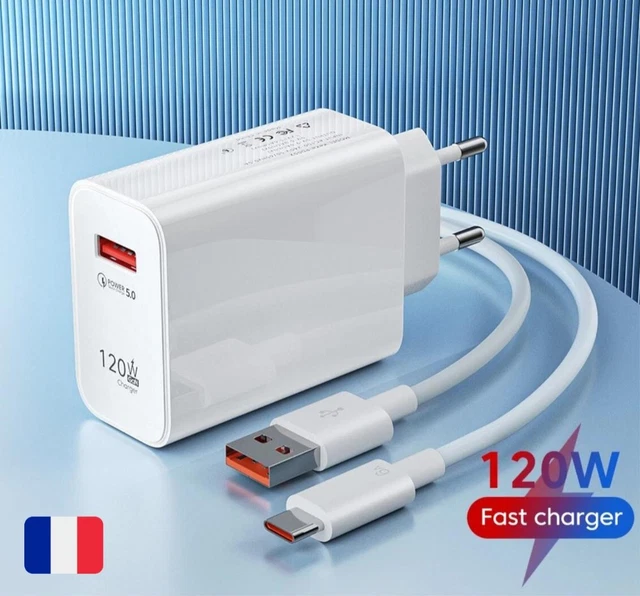 Chargeur rapide 120W USB Quick 5.0 pour téléphone portable + Cable Type-C 6A