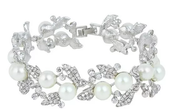 Bridal Wedding Luxury Crystal Pearl Bracelet Jewellery 19cm