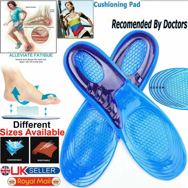 Work Boots Gel Insoles Shoe Inserts Orthotic Arch Support Pads Massaging Feet UK