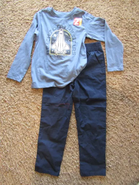 NWT 365Kids from Garanimals Blue Cotton Blend Space Graphic Pants & Top Youth 6