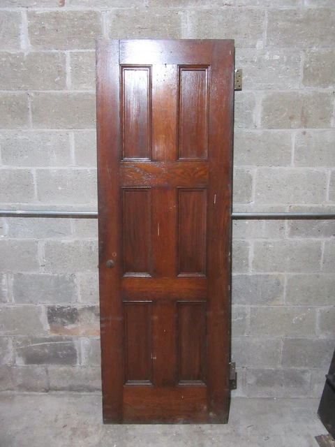 ~ ANTIQUE OAK 6 PANEL DOOR WITH HARDWARE DD ~ 28 x 81.75 ARCHITECTURAL SALVAGE