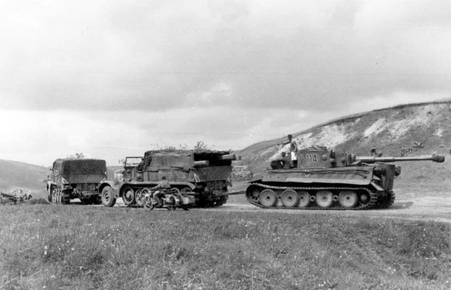 B&W Photo German Tiger Tank Under Tow WWII WW2 World War Two Pzkpfw. VI Panzer