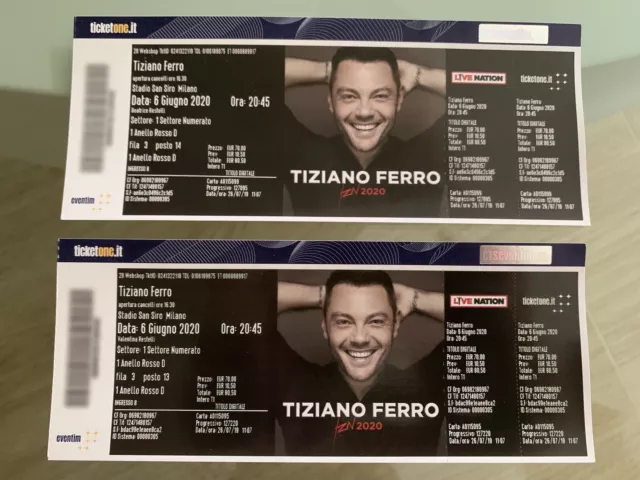 2 biglietti concerto Tiziano Ferro San Siro 17 giugno