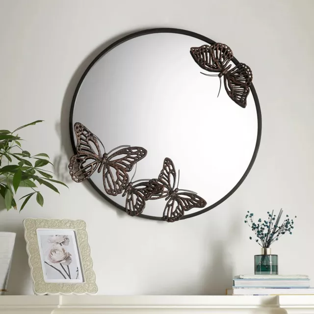 Cast Iron And Metal Finish Nature Theme Home Decor Butterfly Round Wall Mirror