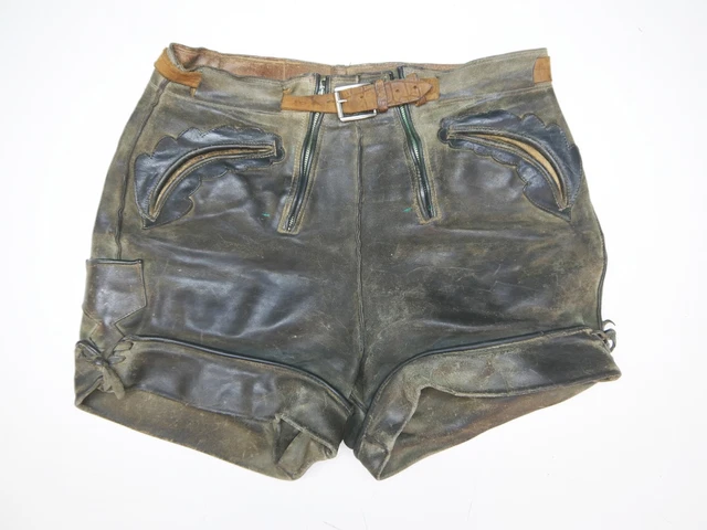 Pantaloni in pelle con doppia cerniera antichi anni 40/60 totalmente affilati foglia di quercia pezzo da museo taglia 46