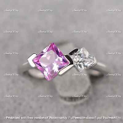 2Ct Princess Cut Pink Sapphire Diamond Engagement Ring 14k White Gold Finish