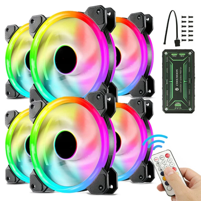 6 PACK RGB PC Computer Case Cooling Fans Speed Adjustable With Remote
