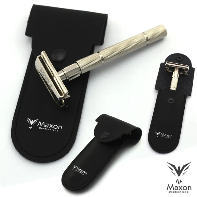 Afeitadora Maxon Classic mango de metal + 5 cuchillas de afeitar juego de afeitadora afeitadora húmeda