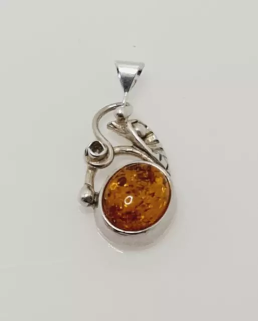 Fabulous Sparkling Real Baltic Amber Art Nouveau Pendant 925 Solid Silver #19625