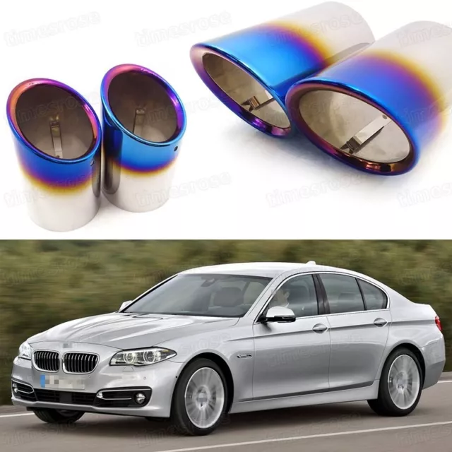 2x Car Exhaust Muffler Tip Tail Pipe Trim Blue for BMW 5-Series 2008-2016 #1075