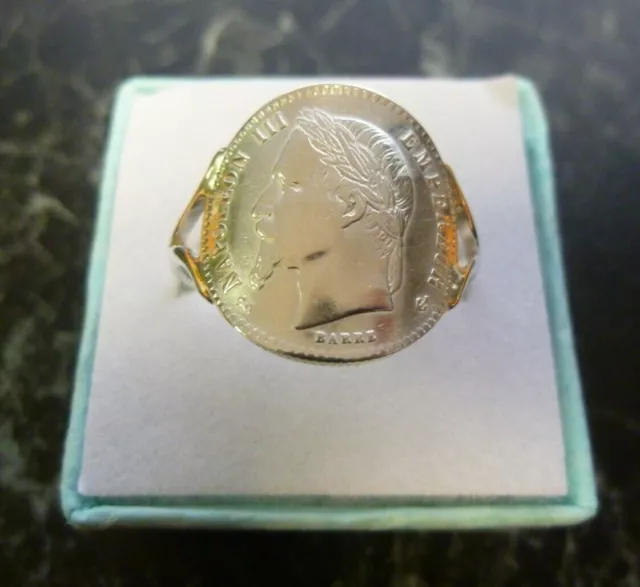 Bague pièce Argent 50 centimes Napoleon III cintrée poinconnée 925 ( T48 à 65)