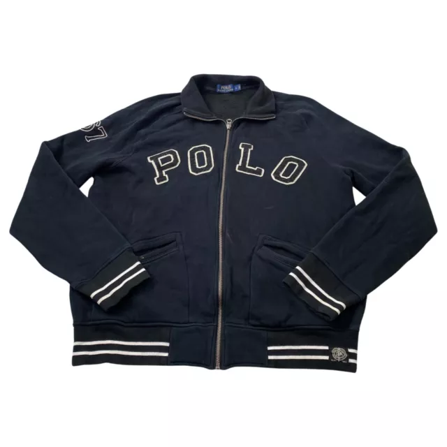 POLO RALPH LAUREN Varsity Jacket Mens L Black White Full Zip ...