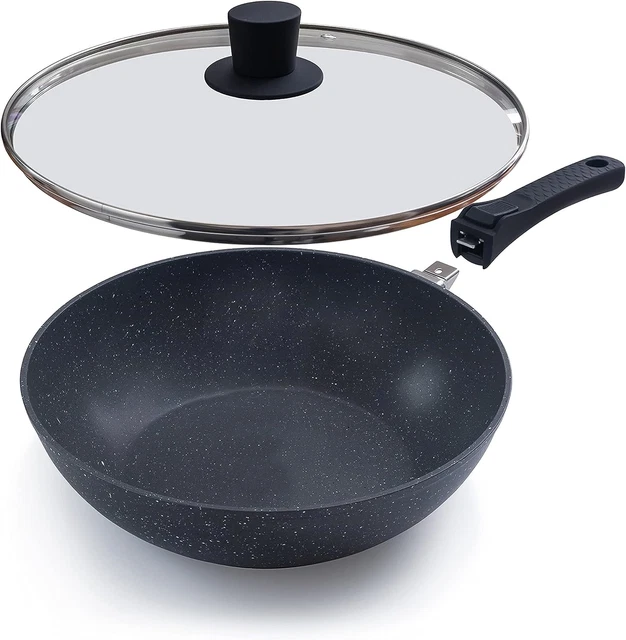 Padella wok antiaderente Nuovovva con coperchio in vetro"" padella per friggere a mescolare profondo con base a induzione