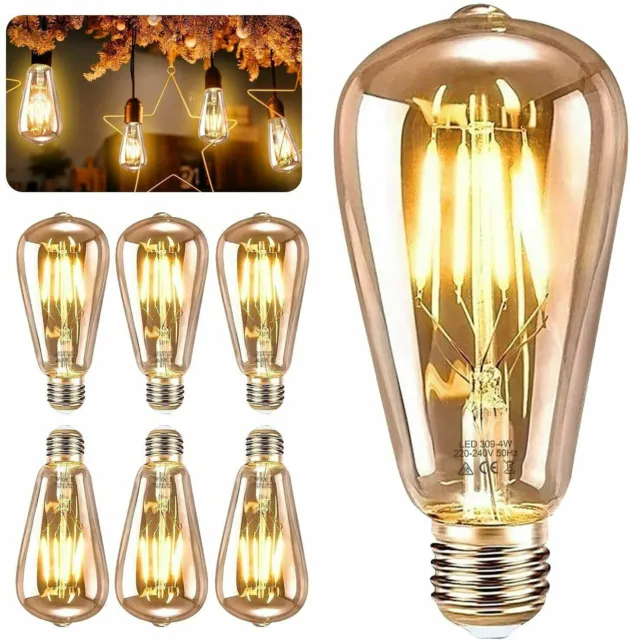 6x E27 ST64 LED Edison 4W Vintage Retro Lampe Glühlampe Filament Glühbirne Birne
