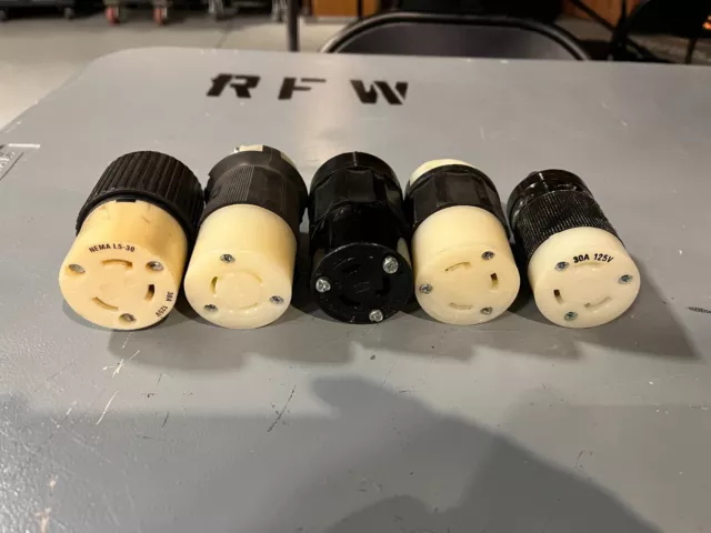 (Lot of 5) Assorted Brands NEMA L5-30R 125V 30 Amp 3W 2P Twist Lock Female Plug