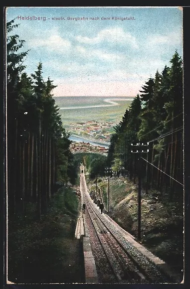Heidelberg, Electr. Bergbahn nach dem Königstuhl, Ansichtskarte