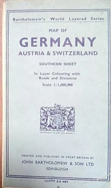 Vintage Bartholomew's  GERMANY , Austria & Switzerland- Southern Sheet. 1930's.