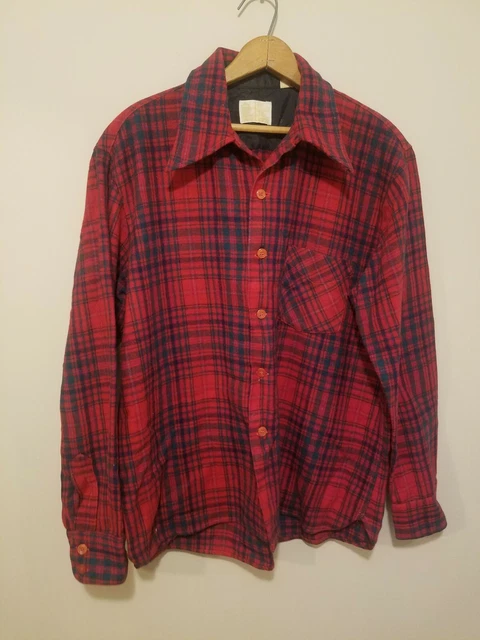 Vintage 1960s 70s Sears Kings Road Loop Collar Plaid Shirt