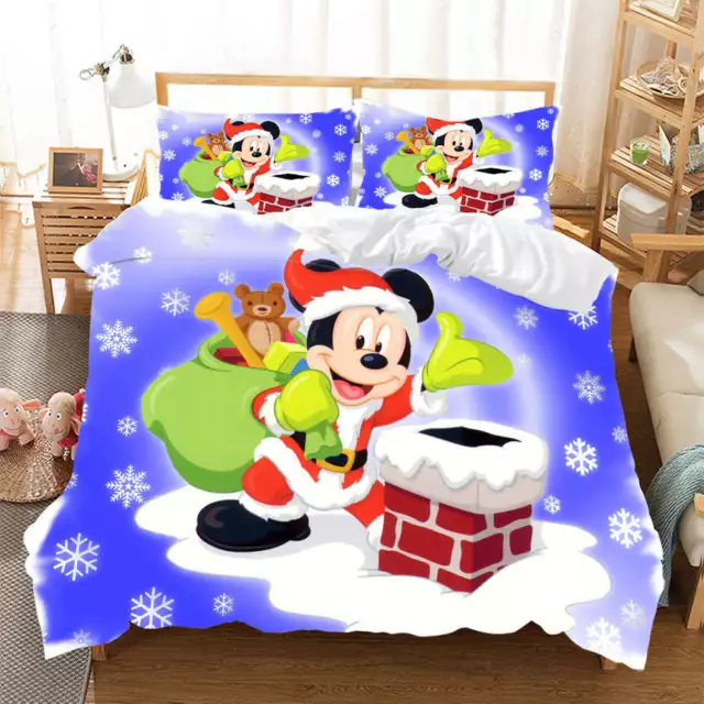 Great Mickey Mouse Christmas 3D Quilt Duvet Doona Cover Set Pillow case Print