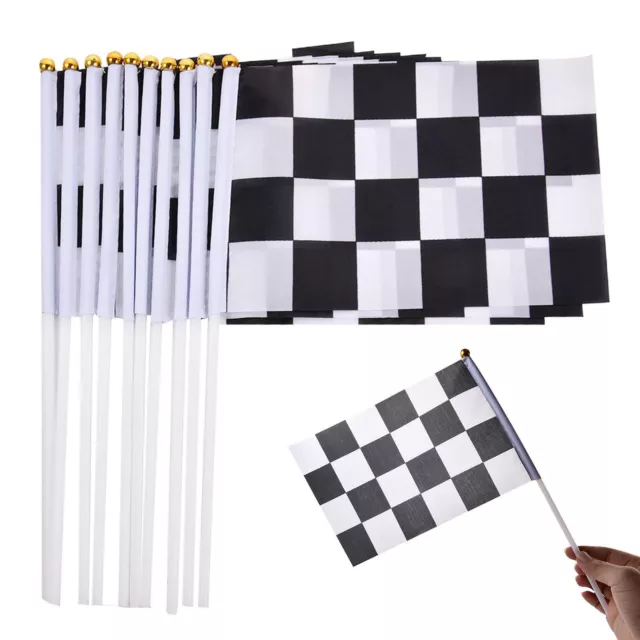 10PCS 14*21CM No. 8 Black and White Checkered Hand Waving Flag