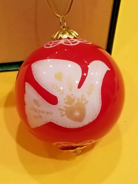 Li Bien Christmas Ornament Peace 2017 Dove Red Hand Painted & Blown Box L Ed.