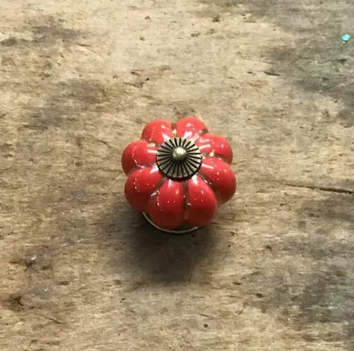 SINGLE RED ENAMEL PULL Drawer Cabinet Knob Porcelain Handle Screw Included