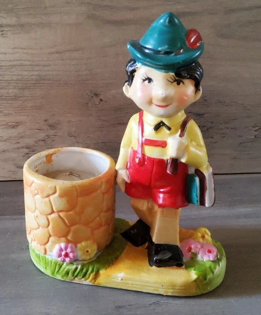 Vintage Pinocchio Wooden Boy Candle Holder Storybook Bisque w/ Candle J.S.N.Y