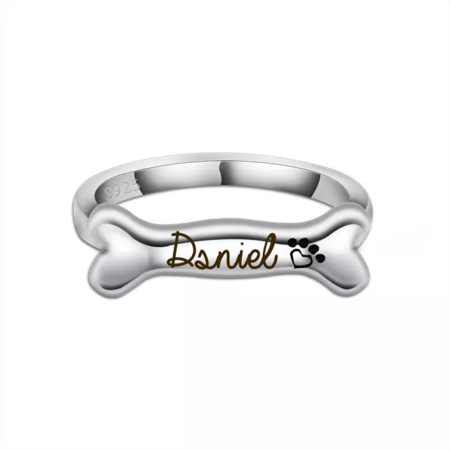 Custom Dog Bone Ring Sterling Silver Personalized Name Animal Ring For Dog Lover