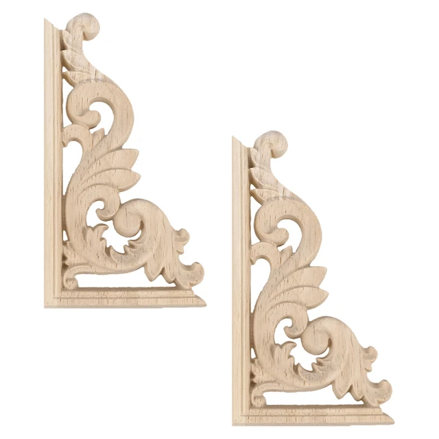2pcs Onlays Non peint Meubles Décor Cabinet Applique En bois Coin Onlay