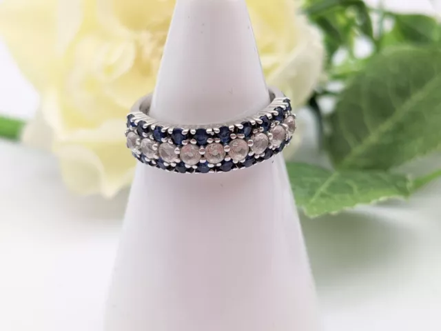 Sterling Silver Blue & White Topaz Half Eternity Ring. Size L1/2