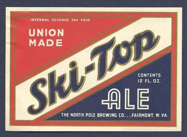 Ski - Top Ale Beer Label,  IRTP, North Pole Brewing, Fairmont, WV 12 oz