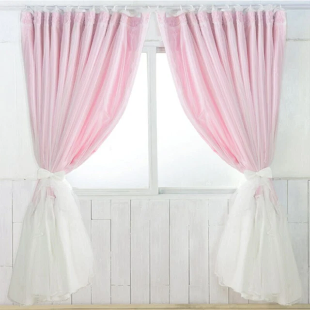 Pink Curtains Double Layers Cloth Curtain with Voile Curtain Bedroom Room Decor