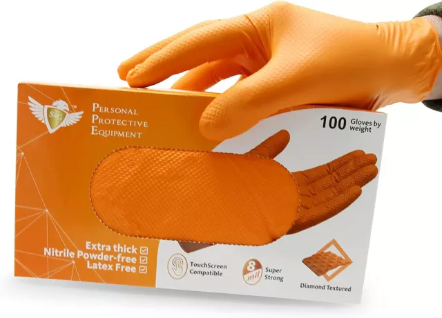 S&G Heavy Duty Orange Nitrile Gloves Latex Powder Free 8 Mil 100 1000 M/L/XL/XXL
