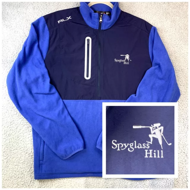RLX Ralph Lauren Pullover Mens XL Half Zip Fleece Jacket Navy Blue Golf Pocket