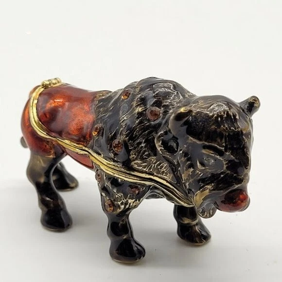 Enamel Buffalo Trinket Box Crystals Gift Jewelry Bling West Yellowstone Ranch