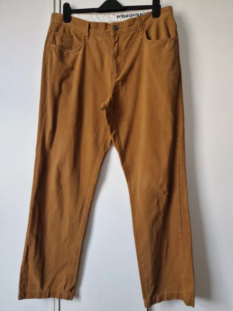 Pantalones extraños de pescado para hombre talla 36 mostaza 100 % algodón ropa informal de fin de semana